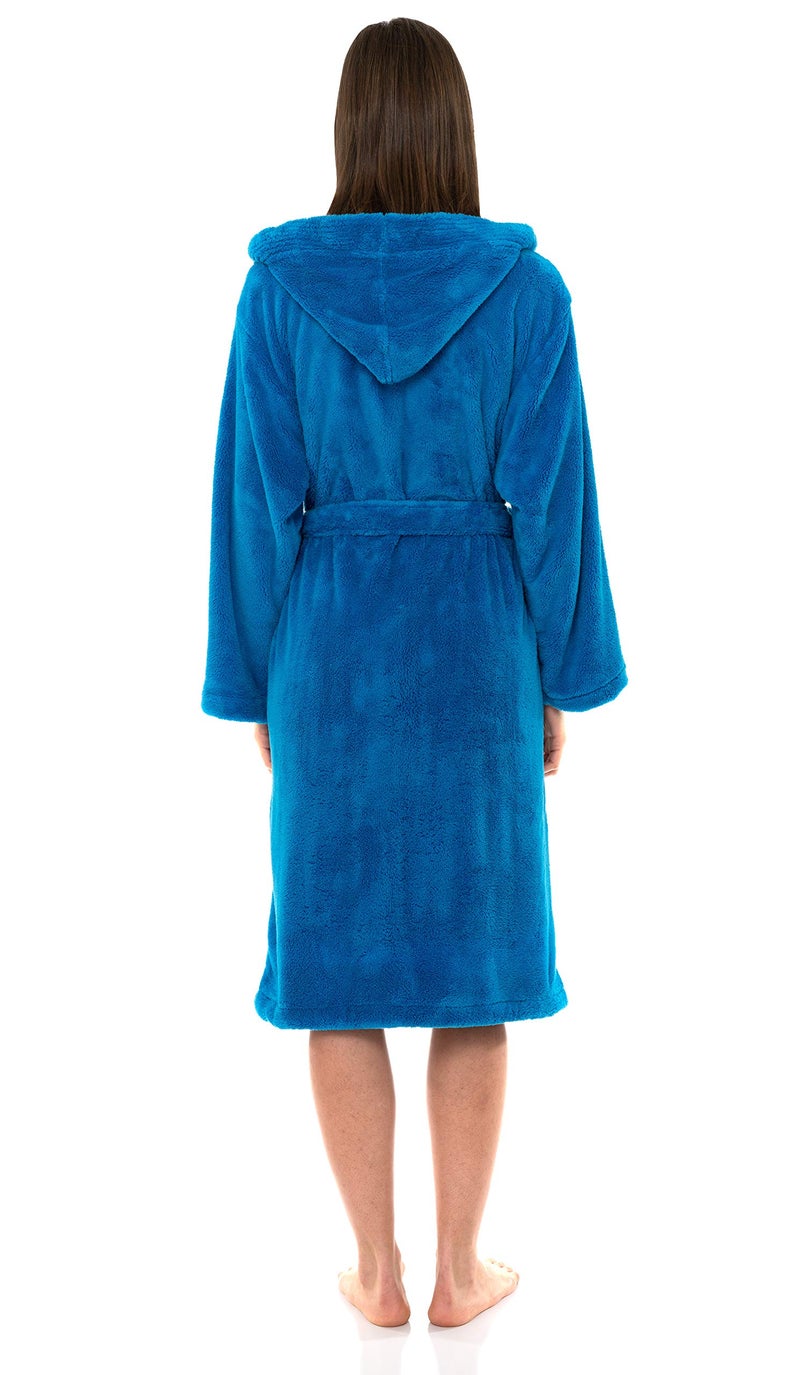 TowelSelections Womens Robe Soft Plush Bathrobe Fleece Hooded Spa Bath Robe for Women Medium-Large Blithe Blue - Image 2